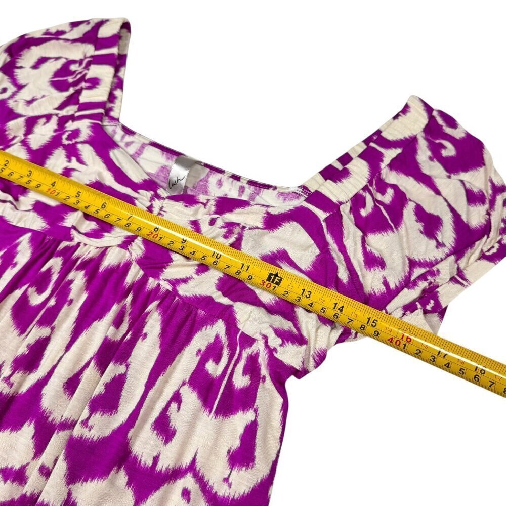 VTG Y2K Babydoll Top Sz.M Ikat Print Short Puff Sleeve Boho Coquette Festival - Picture 6 of 10